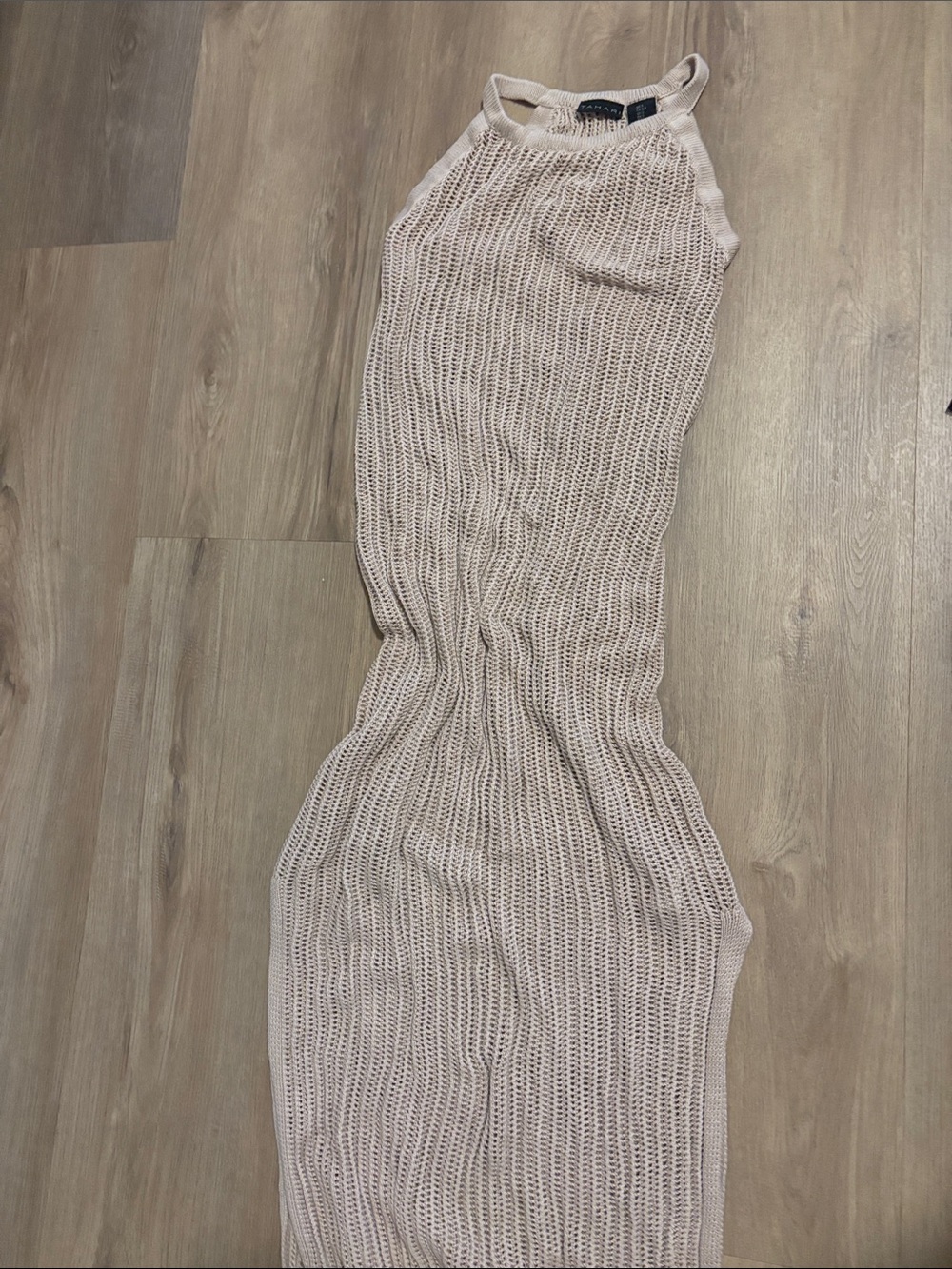 Tahari Sleeveless Open-Knit Maxi in Light Taupe